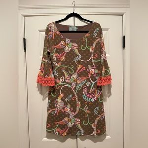 Judith March dress with bell sleeve and crochet lace detail. Very good condition